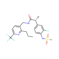 CCCc1nc(C(F)(F)F)ccc1CNC(=O)[C@H](C)c1ccc(NS(C)(=O)=O)c(F)c1 ZINC000299832496