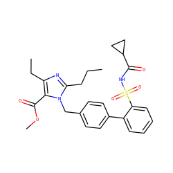 CCCc1nc(CC)c(C(=O)OC)n1Cc1ccc(-c2ccccc2S(=O)(=O)NC(=O)C2CC2)cc1 ZINC000027842893
