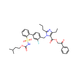 CCCc1nc(CC)c(C(=O)OCC(=O)c2ccccc2)n1Cc1ccc(-c2ccccc2S(=O)(=O)NC(=O)OCCC(C)C)cc1F ZINC000026287005