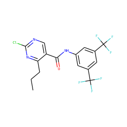 CCCc1nc(Cl)ncc1C(=O)Nc1cc(C(F)(F)F)cc(C(F)(F)F)c1 ZINC000013814651
