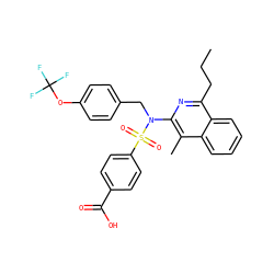 CCCc1nc(N(Cc2ccc(OC(F)(F)F)cc2)S(=O)(=O)c2ccc(C(=O)O)cc2)c(C)c2ccccc12 ZINC000203772517