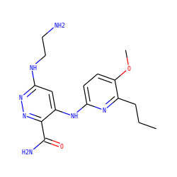 CCCc1nc(Nc2cc(NCCN)nnc2C(N)=O)ccc1OC ZINC000169308341
