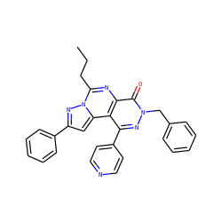 CCCc1nc2c(=O)n(Cc3ccccc3)nc(-c3ccncc3)c2c2cc(-c3ccccc3)nn12 ZINC000064436719