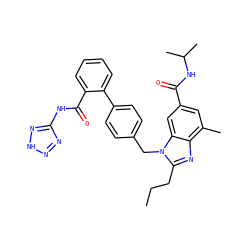 CCCc1nc2c(C)cc(C(=O)NC(C)C)cc2n1Cc1ccc(-c2ccccc2C(=O)Nc2nn[nH]n2)cc1 ZINC000653709695
