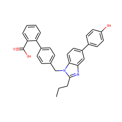 CCCc1nc2cc(-c3ccc(O)cc3)ccc2n1Cc1ccc(-c2ccccc2C(=O)O)cc1 ZINC001772644327