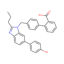 CCCc1nc2ccc(-c3ccc(O)cc3)cc2n1Cc1ccc(-c2ccccc2C(=O)O)cc1 ZINC001772611894