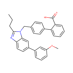 CCCc1nc2ccc(-c3cccc(OC)c3)cc2n1Cc1ccc(-c2ccccc2C(=O)O)cc1 ZINC001772655288