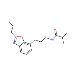 CCCc1nc2cccc(CCCNC(=O)C(C)C)c2o1 ZINC000027213727