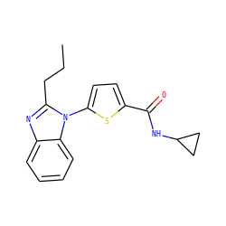 CCCc1nc2ccccc2n1-c1ccc(C(=O)NC2CC2)s1 ZINC000084602509