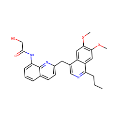 CCCc1ncc(Cc2ccc3cccc(NC(=O)CO)c3n2)c2cc(OC)c(OC)cc12 ZINC000148613236