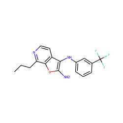 CCCc1nccc2c(Nc3cccc(C(F)(F)F)c3)c(N)oc12 ZINC000222993702