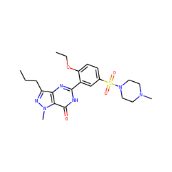 CCCc1nn(C)c2c(=O)[nH]c(-c3cc(S(=O)(=O)N4CCN(C)CC4)ccc3OCC)nc12 ZINC000019796168