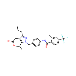 CCCc1nn(Cc2ccc(NC(=O)c3ccc(C(F)(F)F)cc3C)cc2)c(C(C)C)c1CC(=O)O ZINC000168897129