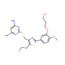 CCCc1sc(-c2ccc(OC)c(OCCCO)c2)nc1CSc1nc(N)cc(N)n1 ZINC000096283897