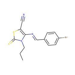 CCCn1c(/N=C/c2ccc(Br)cc2)c(C#N)sc1=S ZINC000096913998