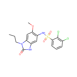 CCCn1c(=O)[nH]c2cc(NS(=O)(=O)c3cccc(Cl)c3Cl)c(OC)cc21 ZINC000299839176