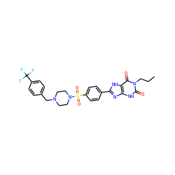 CCCn1c(=O)[nH]c2nc(-c3ccc(S(=O)(=O)N4CCN(Cc5ccc(C(F)(F)F)cc5)CC4)cc3)[nH]c2c1=O ZINC000049877704