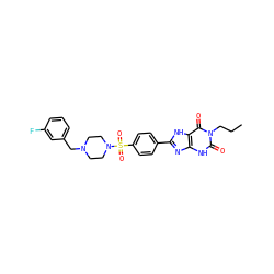 CCCn1c(=O)[nH]c2nc(-c3ccc(S(=O)(=O)N4CCN(Cc5cccc(F)c5)CC4)cc3)[nH]c2c1=O ZINC000040424018