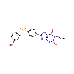 CCCn1c(=O)[nH]c2nc(-c3ccc(S(=O)(=O)Oc4cccc([N+](=O)[O-])c4)cc3)[nH]c2c1=O ZINC000013559495