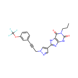 CCCn1c(=O)[nH]c2nc(-c3cnn(CC#Cc4cccc(OC(F)(F)F)c4)c3)[nH]c2c1=O ZINC000088247898