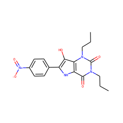 CCCn1c(=O)c2[nH]c(-c3ccc([N+](=O)[O-])cc3)c(O)c2n(CCC)c1=O ZINC000040846612