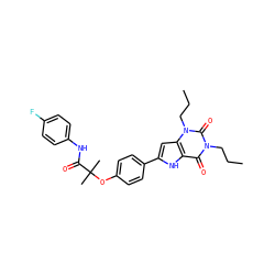 CCCn1c(=O)c2[nH]c(-c3ccc(OC(C)(C)C(=O)Nc4ccc(F)cc4)cc3)cc2n(CCC)c1=O ZINC000013678714