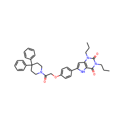 CCCn1c(=O)c2[nH]c(-c3ccc(OCC(=O)N4CCC(c5ccccc5)(c5ccccc5)CC4)cc3)cc2n(CCC)c1=O ZINC000029057676