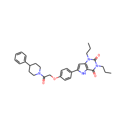 CCCn1c(=O)c2[nH]c(-c3ccc(OCC(=O)N4CCC(c5ccccc5)CC4)cc3)cc2n(CCC)c1=O ZINC000029057671