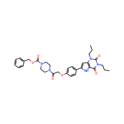 CCCn1c(=O)c2[nH]c(-c3ccc(OCC(=O)N4CCN(C(=O)OCc5ccccc5)CC4)cc3)cc2n(CCC)c1=O ZINC000029059291