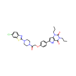 CCCn1c(=O)c2[nH]c(-c3ccc(OCC(=O)N4CCN(c5nc6ccc(Cl)cc6s5)CC4)cc3)cc2n(CCC)c1=O ZINC000029059463