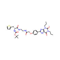 CCCn1c(=O)c2[nH]c(-c3ccc(OCC(=O)NCCNC(=O)[C@@H](Cc4cccs4)NC(=O)OC(C)(C)C)cc3)nc2n(CCC)c1=O ZINC000029545968