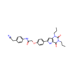 CCCn1c(=O)c2[nH]c(-c3ccc(OCC(=O)Nc4ccc(CC#N)cc4)cc3)cc2n(CCC)c1=O ZINC000013678722