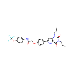 CCCn1c(=O)c2[nH]c(-c3ccc(OCC(=O)Nc4ccc(OC(F)(F)F)cc4)cc3)cc2n(CCC)c1=O ZINC000028567690