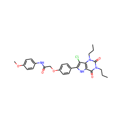 CCCn1c(=O)c2[nH]c(-c3ccc(OCC(=O)Nc4ccc(OC)cc4)cc3)c(Cl)c2n(CCC)c1=O ZINC000013678738