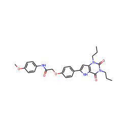 CCCn1c(=O)c2[nH]c(-c3ccc(OCC(=O)Nc4ccc(OC)cc4)cc3)cc2n(CCC)c1=O ZINC000013678724