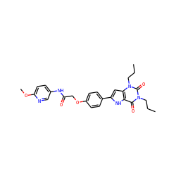 CCCn1c(=O)c2[nH]c(-c3ccc(OCC(=O)Nc4ccc(OC)nc4)cc3)cc2n(CCC)c1=O ZINC000013678902