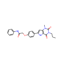 CCCn1c(=O)c2[nH]c(-c3ccc(OCC(=O)Nc4ccccc4)cc3)cc2n(C)c1=O ZINC000013678826