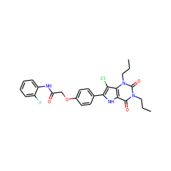 CCCn1c(=O)c2[nH]c(-c3ccc(OCC(=O)Nc4ccccc4F)cc3)c(Cl)c2n(CCC)c1=O ZINC000013678758