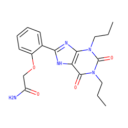 CCCn1c(=O)c2[nH]c(-c3ccccc3OCC(N)=O)nc2n(CCC)c1=O ZINC000045337333