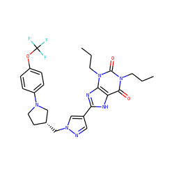 CCCn1c(=O)c2[nH]c(-c3cnn(C[C@@H]4CCN(c5ccc(OC(F)(F)F)cc5)C4)c3)nc2n(CCC)c1=O ZINC000149416312