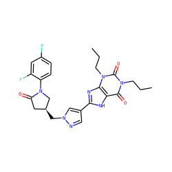 CCCn1c(=O)c2[nH]c(-c3cnn(C[C@H]4CC(=O)N(c5ccc(F)cc5F)C4)c3)nc2n(CCC)c1=O ZINC000115155100