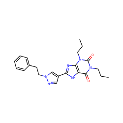 CCCn1c(=O)c2[nH]c(-c3cnn(CCc4ccccc4)c3)nc2n(CCC)c1=O ZINC000034636020