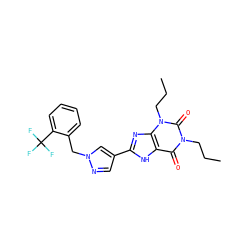 CCCn1c(=O)c2[nH]c(-c3cnn(Cc4ccccc4C(F)(F)F)c3)nc2n(CCC)c1=O ZINC000035935128