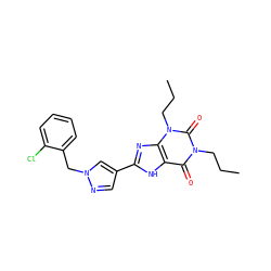 CCCn1c(=O)c2[nH]c(-c3cnn(Cc4ccccc4Cl)c3)nc2n(CCC)c1=O ZINC000036124083