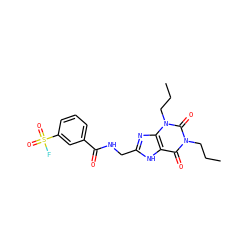 CCCn1c(=O)c2[nH]c(CNC(=O)c3cccc(S(=O)(=O)F)c3)nc2n(CCC)c1=O ZINC000012405650