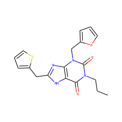 CCCn1c(=O)c2[nH]c(Cc3cccs3)nc2n(Cc2ccco2)c1=O ZINC000045356693