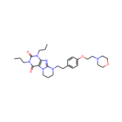 CCCn1c(=O)c2c(nc3n2CCCN3CCc2ccc(OCCN3CCOCC3)cc2)n(CCC)c1=O ZINC000653822714