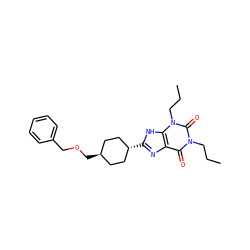 CCCn1c(=O)c2nc([C@H]3CC[C@H](COCc4ccccc4)CC3)[nH]c2n(CCC)c1=O ZINC000253638999
