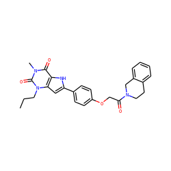 CCCn1c(=O)n(C)c(=O)c2[nH]c(-c3ccc(OCC(=O)N4CCc5ccccc5C4)cc3)cc21 ZINC000029057253