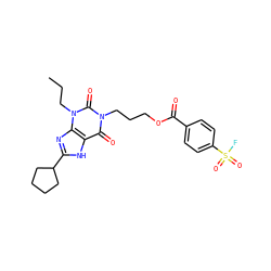 CCCn1c(=O)n(CCCOC(=O)c2ccc(S(=O)(=O)F)cc2)c(=O)c2[nH]c(C3CCCC3)nc21 ZINC000012405674